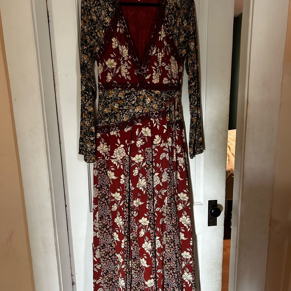 Floral Wrap Dress in Red and Black